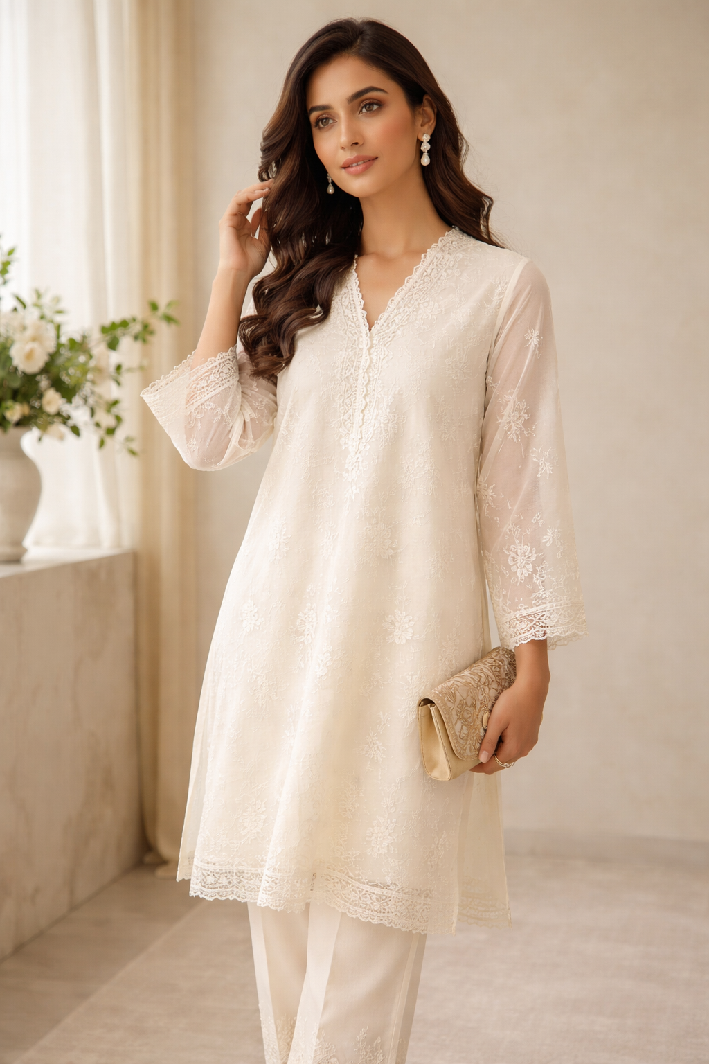 Ivory Embroidered Kurta Set