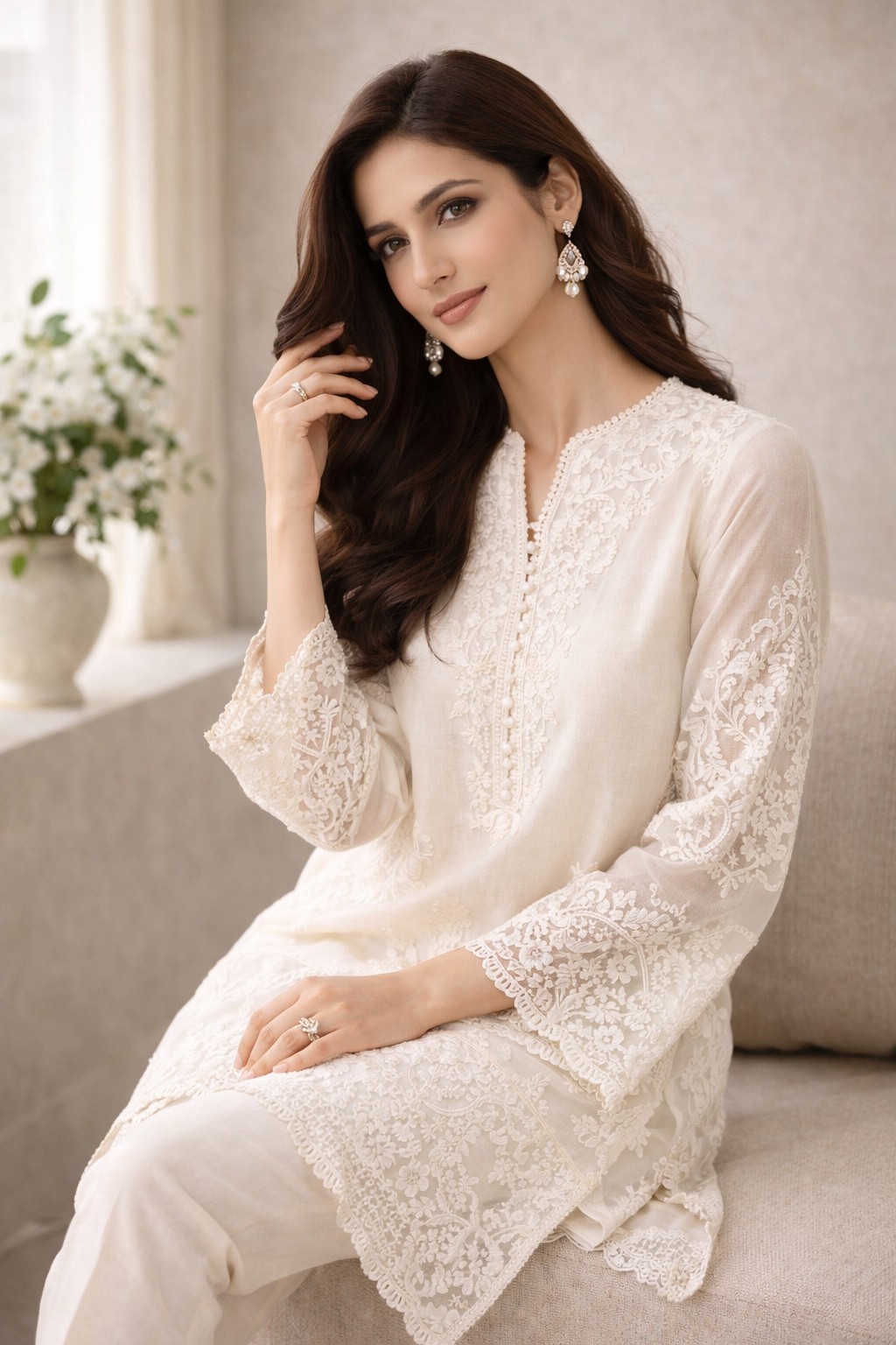 Ivory Lace Detailed Tunic