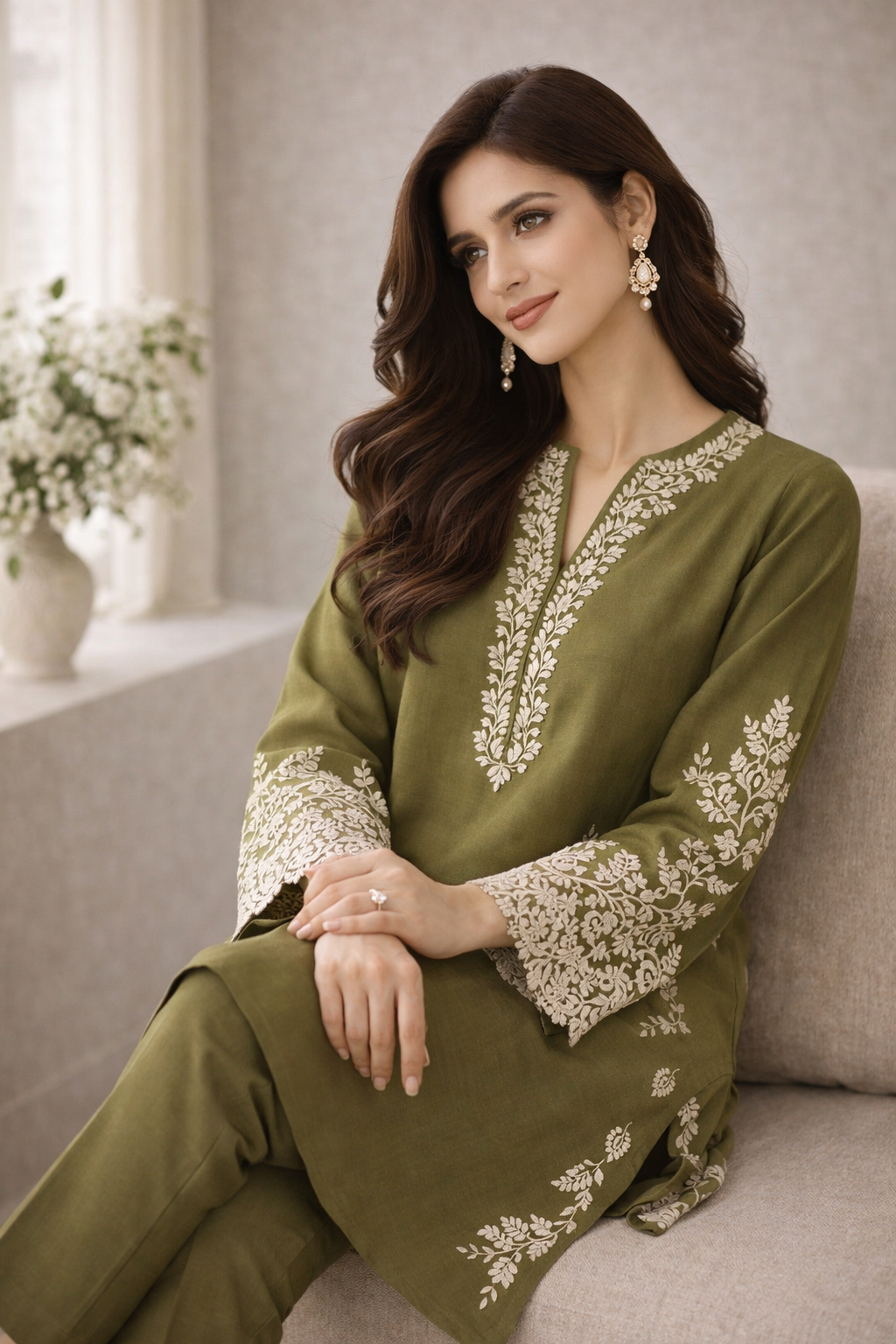 Olive Contemporary Kurta